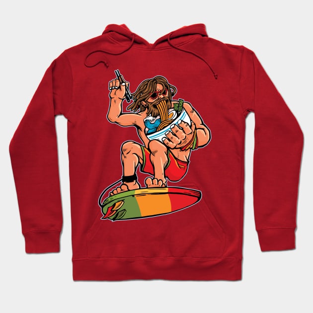 Powered By Ramen - Rastafarian Surfer Dude Hoodie by Wulfland Arts